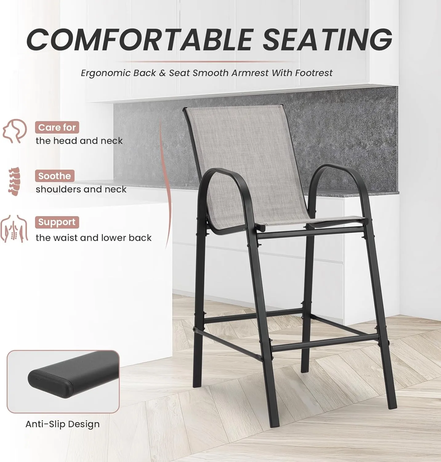 2-Piece Outdoor Bar Stool Set - High-Back Textilene Chairs & Weatherproof Steel Frame, 330lb Capacity Patio Furniture for Porch/Backyard/Balcony, Quick Assembly & Rust-Resistant