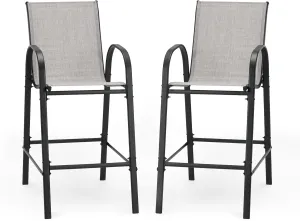 2-Piece Outdoor Bar Stool Set - High-Back Textilene Chairs & Weatherproof Steel Frame, 330lb Capacity Patio Furniture for Porch/Backyard/Balcony, Quick Assembly & Rust-Resistant