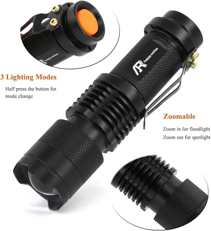 3 Pack Green Light Flashlight, Zoomable 3 Modes Mini Green LED Flashlight, Green Flashlight Torch for Hiking, Camping, Night Observation
