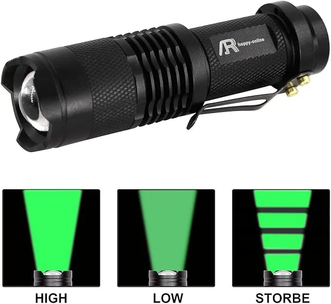 3 Pack Green Light Flashlight, Zoomable 3 Modes Mini Green LED Flashlight, Green Flashlight Torch for Hiking, Camping, Night Observation