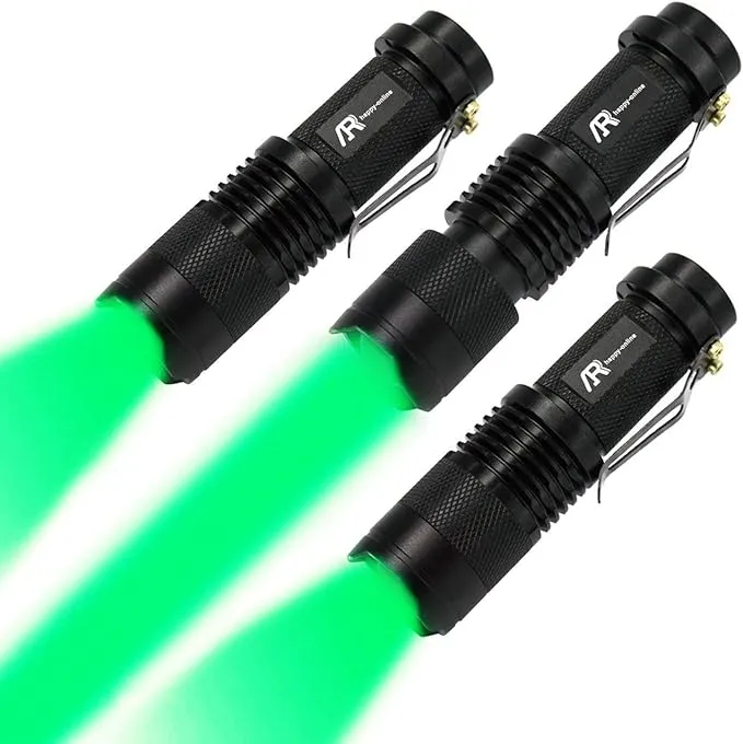 3 Pack Green Light Flashlight, Zoomable 3 Modes Mini Green LED Flashlight, Green Flashlight Torch for Hiking, Camping, Night Observation