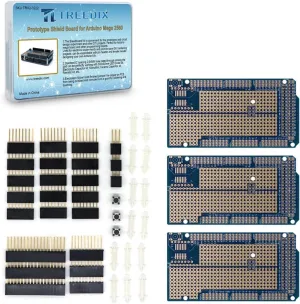 3 pcs Prototype Shield Board Solderable Universal BreadBoard PCB Double Sided Tinned Gold Plated Holes with Female Header Compatible with Arduino Mega 2560