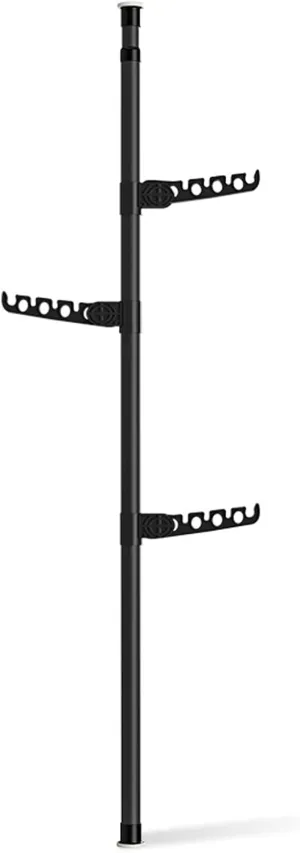 3-Tier Standing Clothes Laundry Drying Rack Grament Coat Hanger Organizer Floor to Ceiling Adjustable Metal Corner Tension Pole Spce Saver with Socks Towel Clothespins, Silver,Black