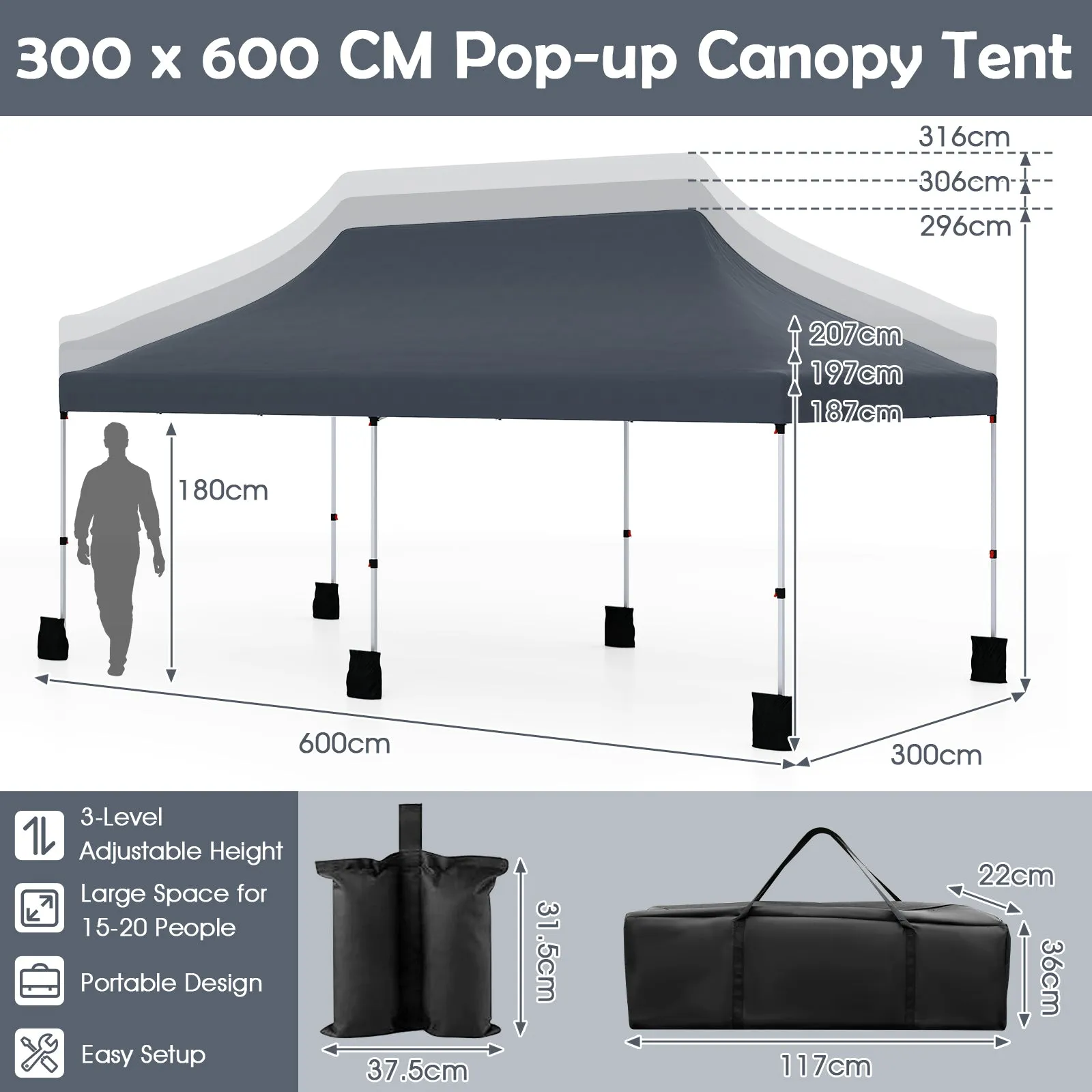3 x 6 M Pop-up Canopy Tent, Waterproof Folding Party Tent w/Carrying Bag, Instant Sunshade Shelter
