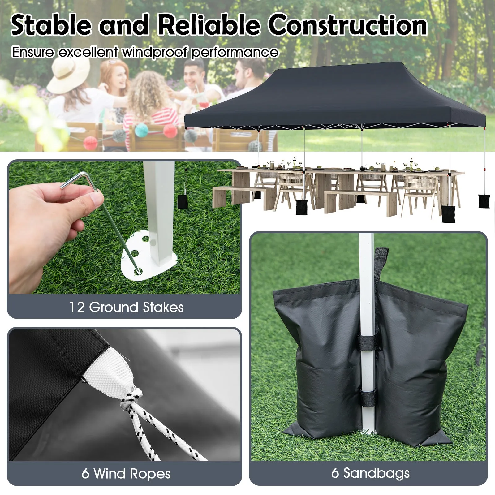 3 x 6 M Pop-up Canopy Tent, Waterproof Folding Party Tent w/Carrying Bag, Instant Sunshade Shelter