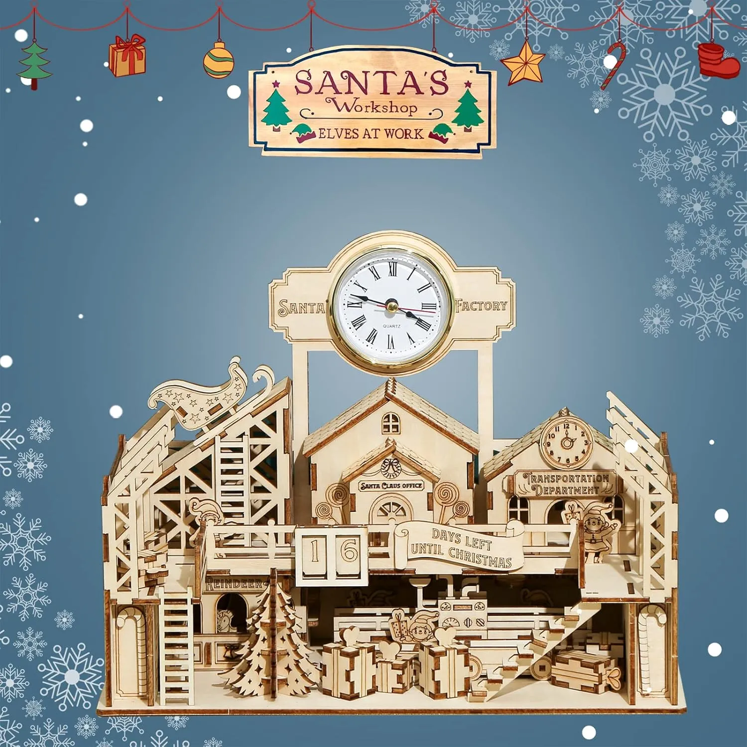 3D Wooden Puzzle Santa's Workshop House Model Kit DIY Home Decoration Stunning Easter Christmas Birthday Gifts for Adults and Teens (Santa’s Factory)