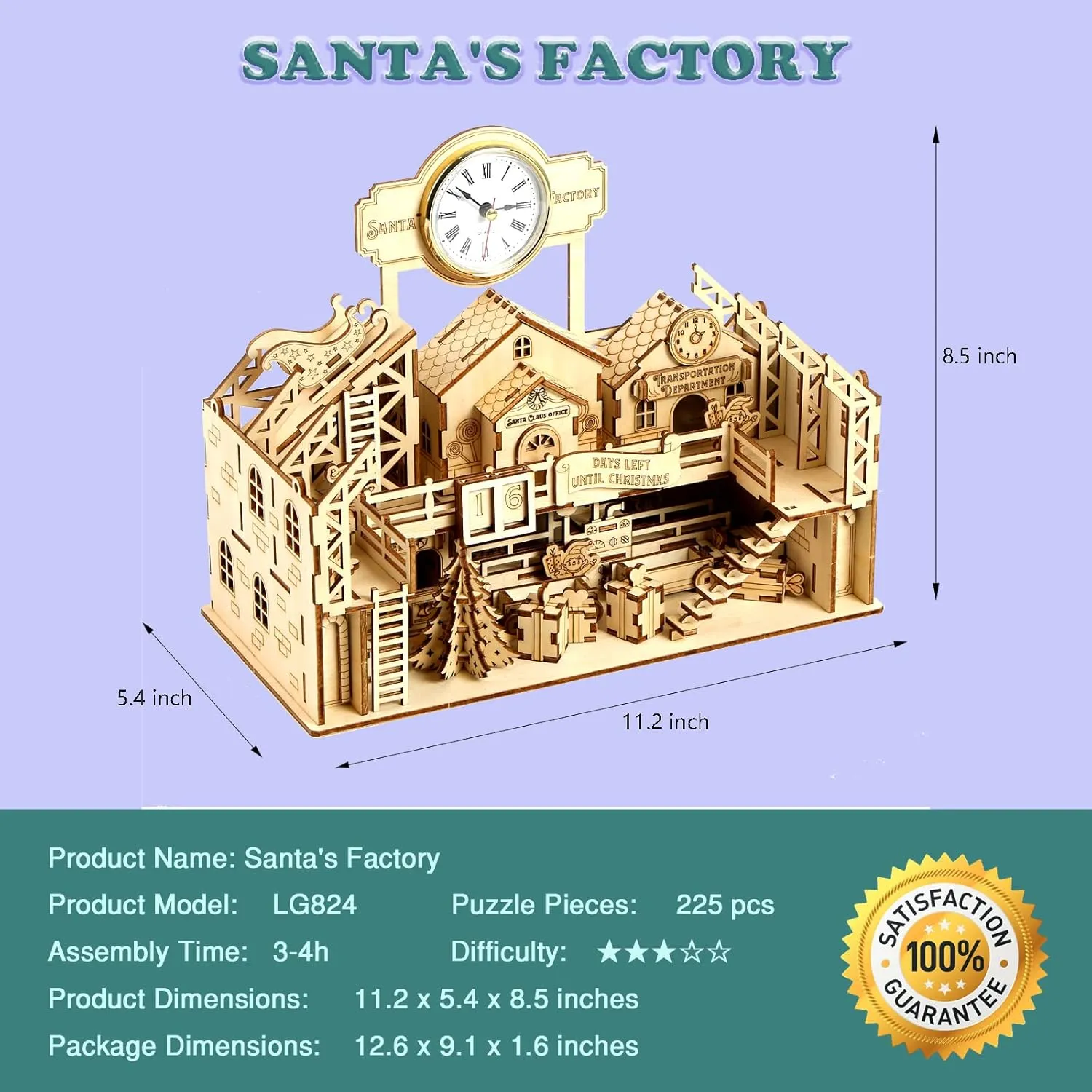 3D Wooden Puzzle Santa's Workshop House Model Kit DIY Home Decoration Stunning Easter Christmas Birthday Gifts for Adults and Teens (Santa’s Factory)