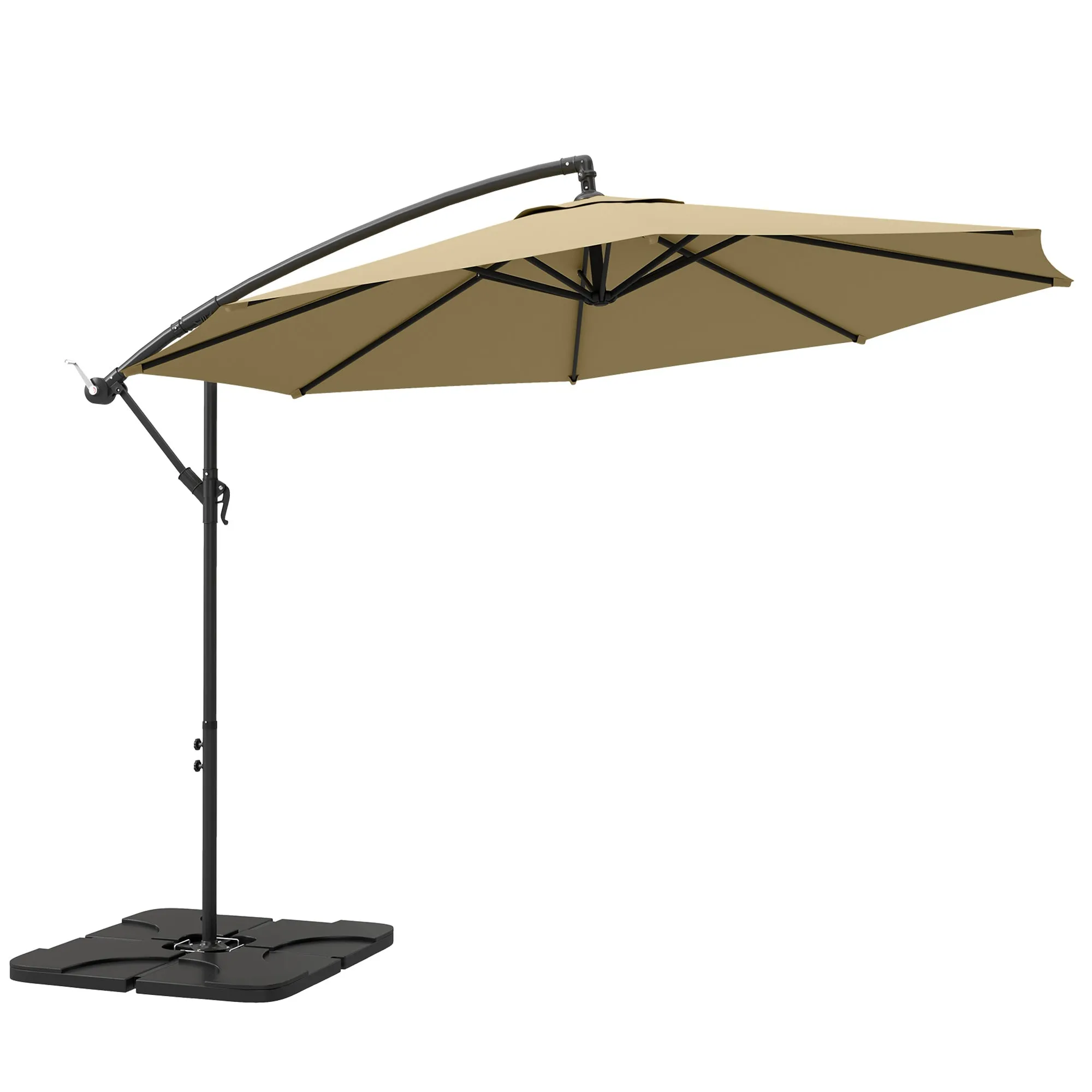 3(m) Garden Banana Parasol Cantilever Umbrella with Crank Handle, Cross Base, Weights and Cover for Outdoor, Hanging Sun Shade, Sand
