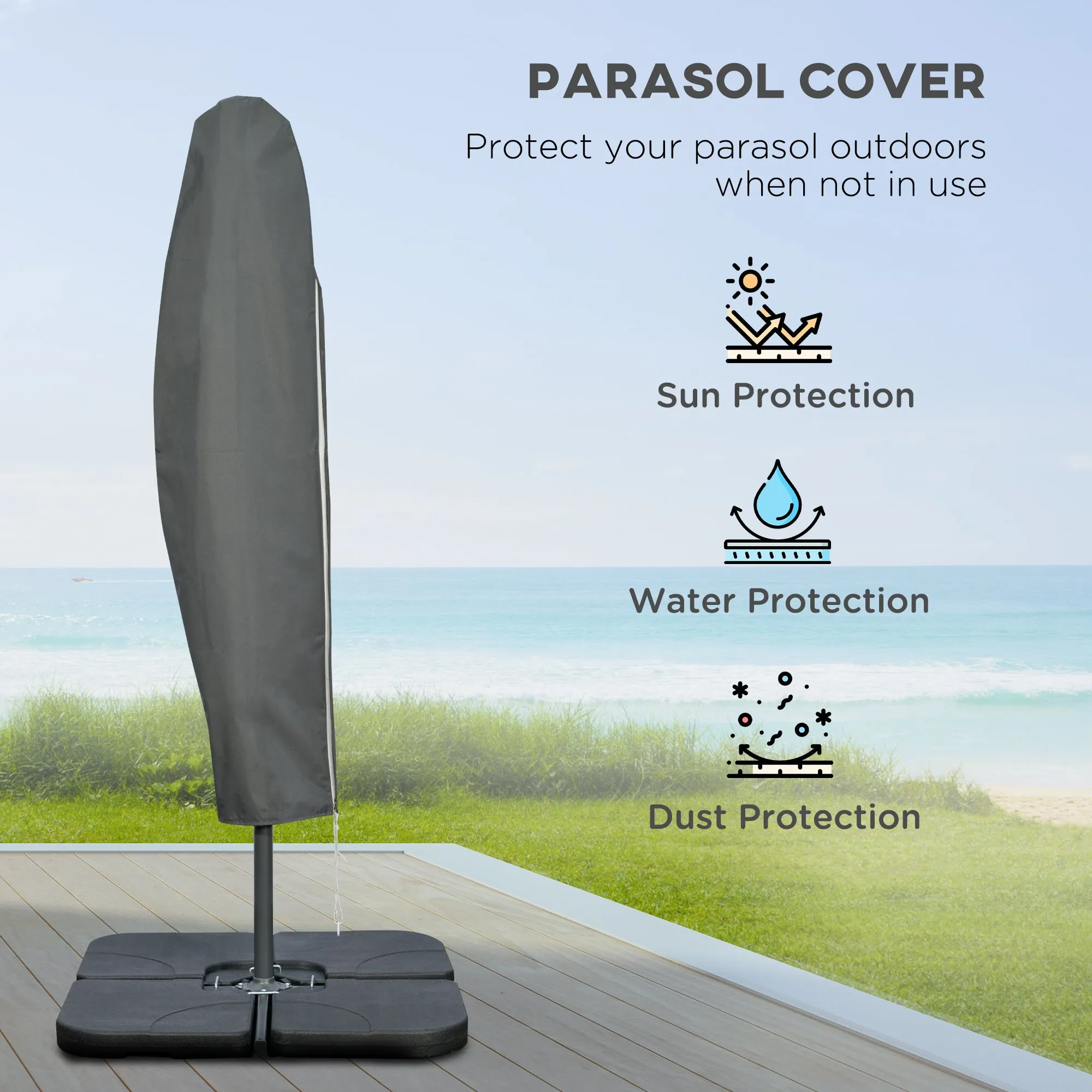 3(m) Garden Banana Parasol Cantilever Umbrella with Crank Handle, Cross Base, Weights and Cover for Outdoor, Hanging Sun Shade, Sand