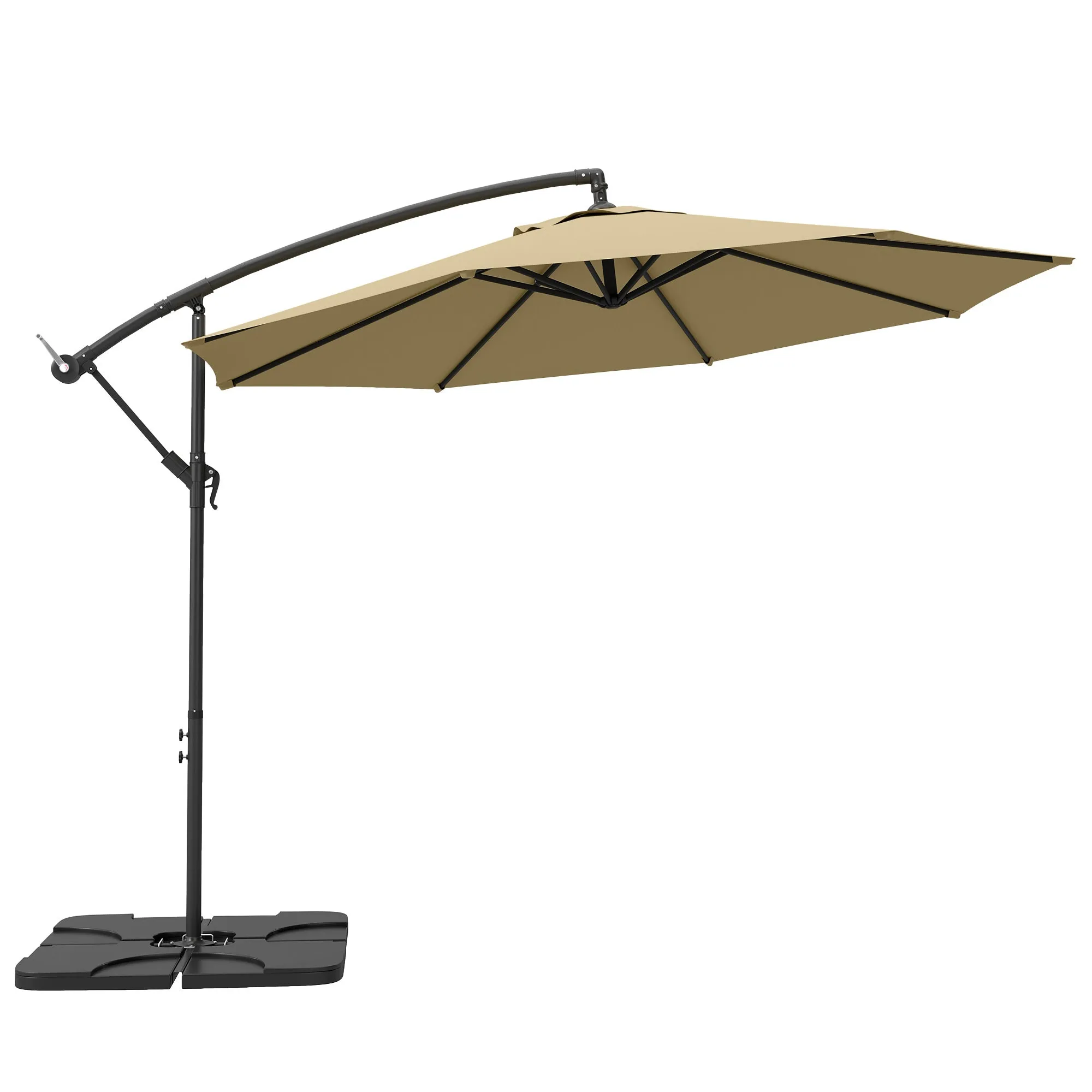 3(m) Garden Banana Parasol Cantilever Umbrella with Crank Handle, Cross Base, Weights and Cover for Outdoor, Hanging Sun Shade, Sand