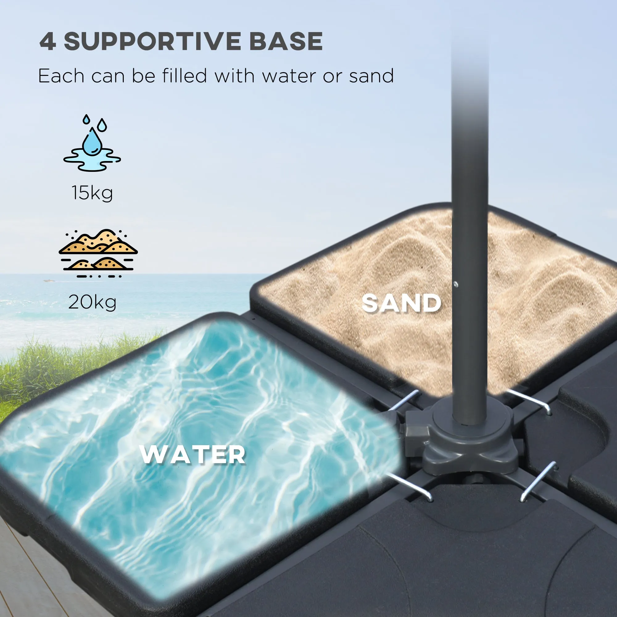 3(m) Garden Banana Parasol Cantilever Umbrella with Crank Handle, Cross Base, Weights and Cover for Outdoor, Hanging Sun Shade, Sand