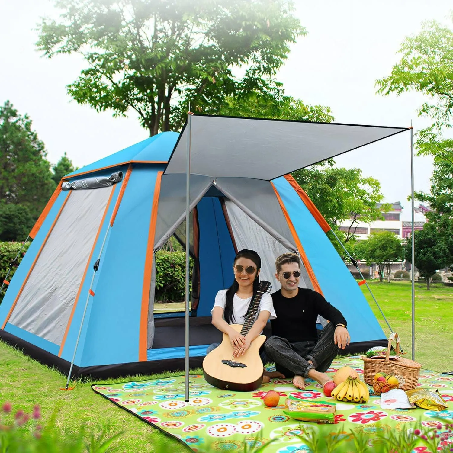 4-5 Person Camping Tent, Outdoor Foldable Waterproof Tent with 2 Mosquito Nets Windows, Carrying Bag for Hiking Climbing Adventure Fishing, Easy Setup Instant Family Travel Tent