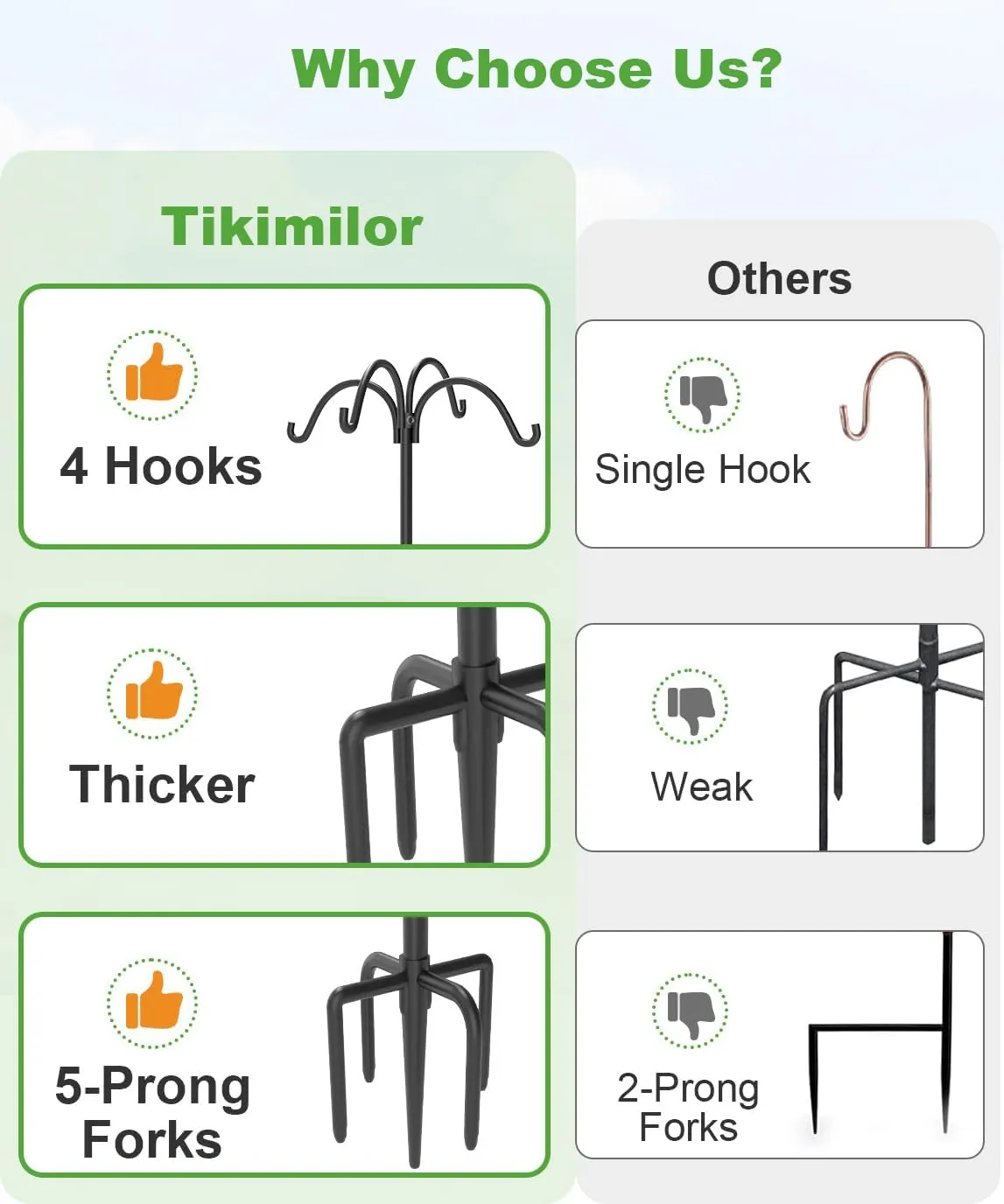 4-Hooks Shepherds Hooks for Outdoor, 76" Heavy Duty Bird Feeder Pole with 5 Prongs Base, Adjustable Garden Hook for Hanging Solar Light, Lanterns, Plant, 2pack