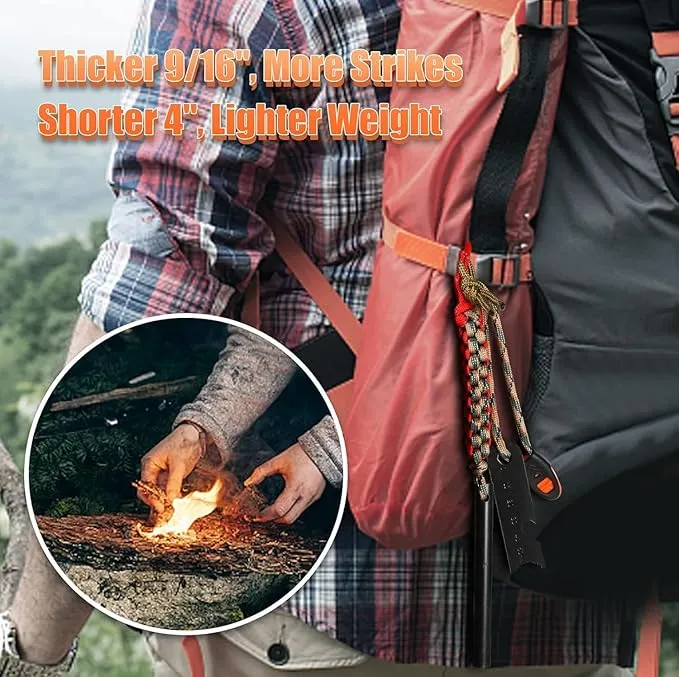 4-Inch Ferro Rod Fire Starter with Lifesaving Whistle Flint and Steel Fire Starter Kit, Camping Fire Starter, Fire Starter for Camping, Hiking, Hunting, Camping Safety and Survival equipmen