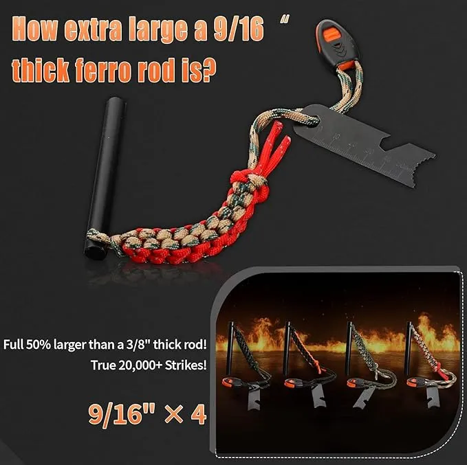 4-Inch Ferro Rod Fire Starter with Lifesaving Whistle Flint and Steel Fire Starter Kit, Camping Fire Starter, Fire Starter for Camping, Hiking, Hunting, Camping Safety and Survival equipmen