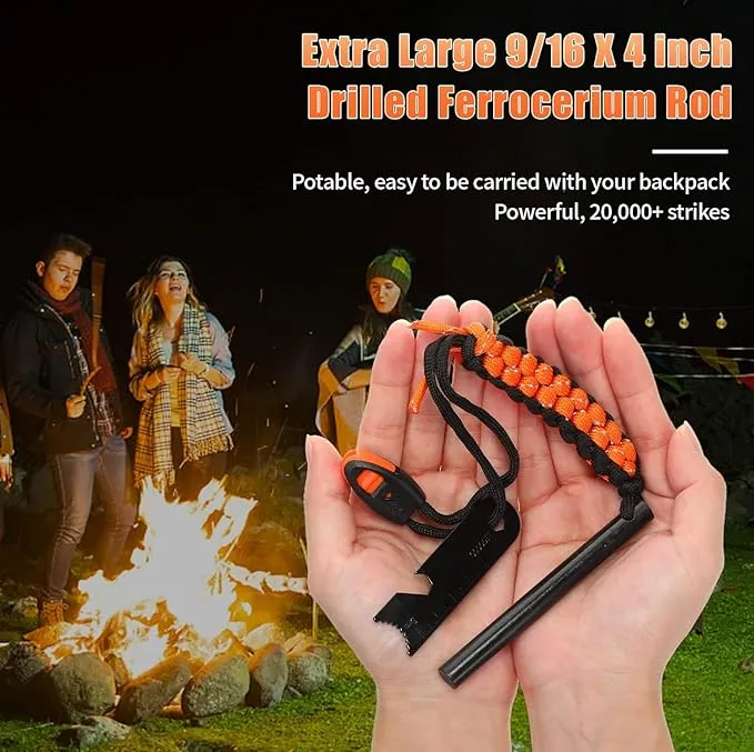 4-Inch Ferro Rod Fire Starter with Lifesaving Whistle Flint and Steel Fire Starter Kit, Camping Fire Starter, Fire Starter for Camping, Hiking, Hunting, Camping Safety and Survival equipmen