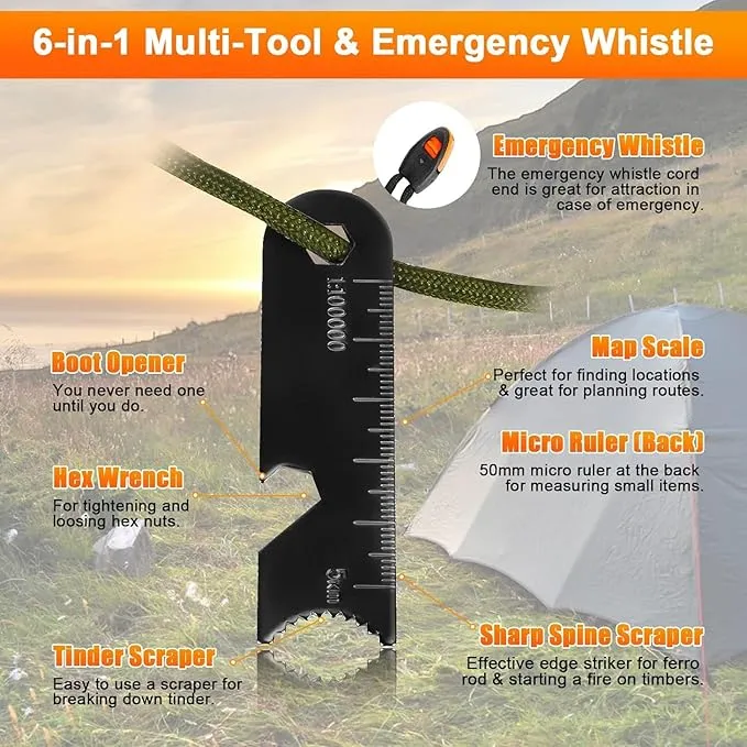 4-Inch Ferro Rod Fire Starter with Lifesaving Whistle Flint and Steel Fire Starter Kit, Camping Fire Starter, Fire Starter for Camping, Hiking, Hunting, Camping Safety and Survival equipmen