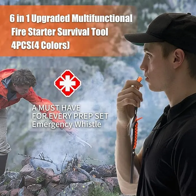 4-Inch Ferro Rod Fire Starter with Lifesaving Whistle Flint and Steel Fire Starter Kit, Camping Fire Starter, Fire Starter for Camping, Hiking, Hunting, Camping Safety and Survival equipmen