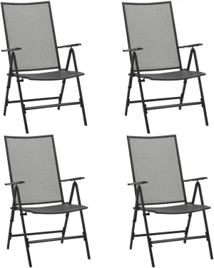 4-Pack Steel Folding Mesh Chairs Anthracite - Adjustable Reclining Backrest, Weather-Resistant Patio Furniture for Outdoor Indoor Dining Poolside