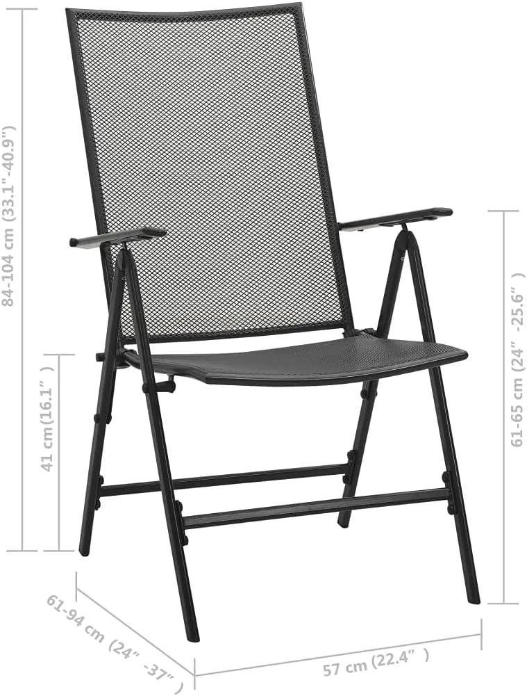 4-Pack Steel Folding Mesh Chairs Anthracite - Adjustable Reclining Backrest, Weather-Resistant Patio Furniture for Outdoor Indoor Dining Poolside