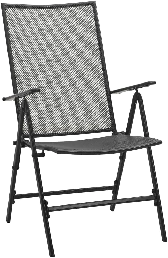 4-Pack Steel Folding Mesh Chairs Anthracite - Adjustable Reclining Backrest, Weather-Resistant Patio Furniture for Outdoor Indoor Dining Poolside