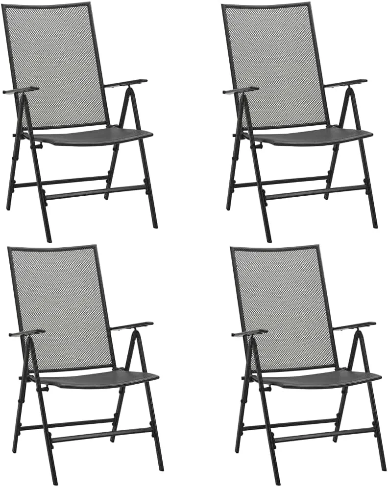4-Pack Steel Folding Mesh Chairs Anthracite - Adjustable Reclining Backrest, Weather-Resistant Patio Furniture for Outdoor Indoor Dining Poolside