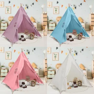 4 Pcs Teepee Tent for Kids Indoor Foldable Toddler Cotton Canvas Sleepover Childrens Tent for Girls Boys Outdoor Playhouse Room Camping Study Read Play Game, 4 Colors
