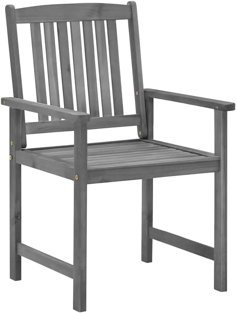 4-Piece Gray Solid Acacia Wood Patio Chairs with Beige Cushions, Outdoor Furniture Set for Garden, Poolside, and Backyard Lounging