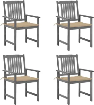 4-Piece Gray Solid Acacia Wood Patio Chairs with Beige Cushions, Outdoor Furniture Set for Garden, Poolside, and Backyard Lounging