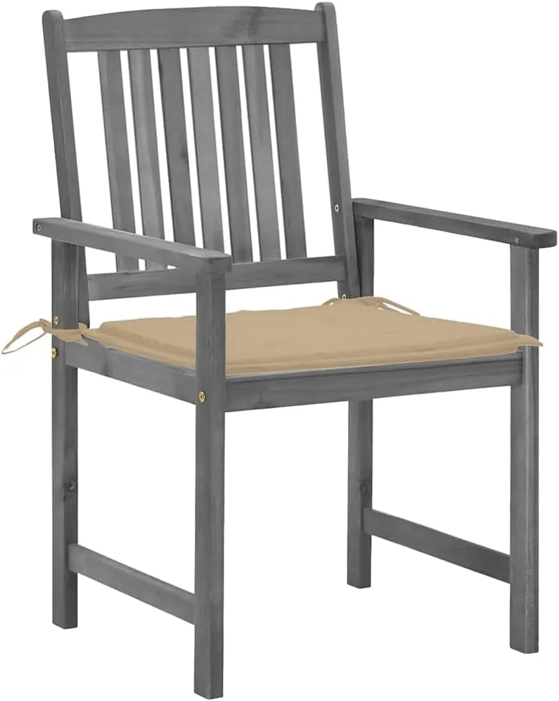 4-Piece Gray Solid Acacia Wood Patio Chairs with Beige Cushions, Outdoor Furniture Set for Garden, Poolside, and Backyard Lounging