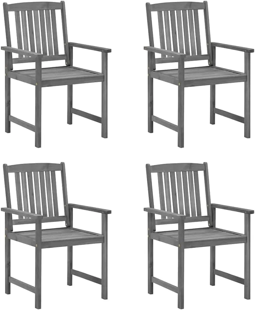 4-Piece Gray Solid Acacia Wood Patio Chairs with Beige Cushions, Outdoor Furniture Set for Garden, Poolside, and Backyard Lounging