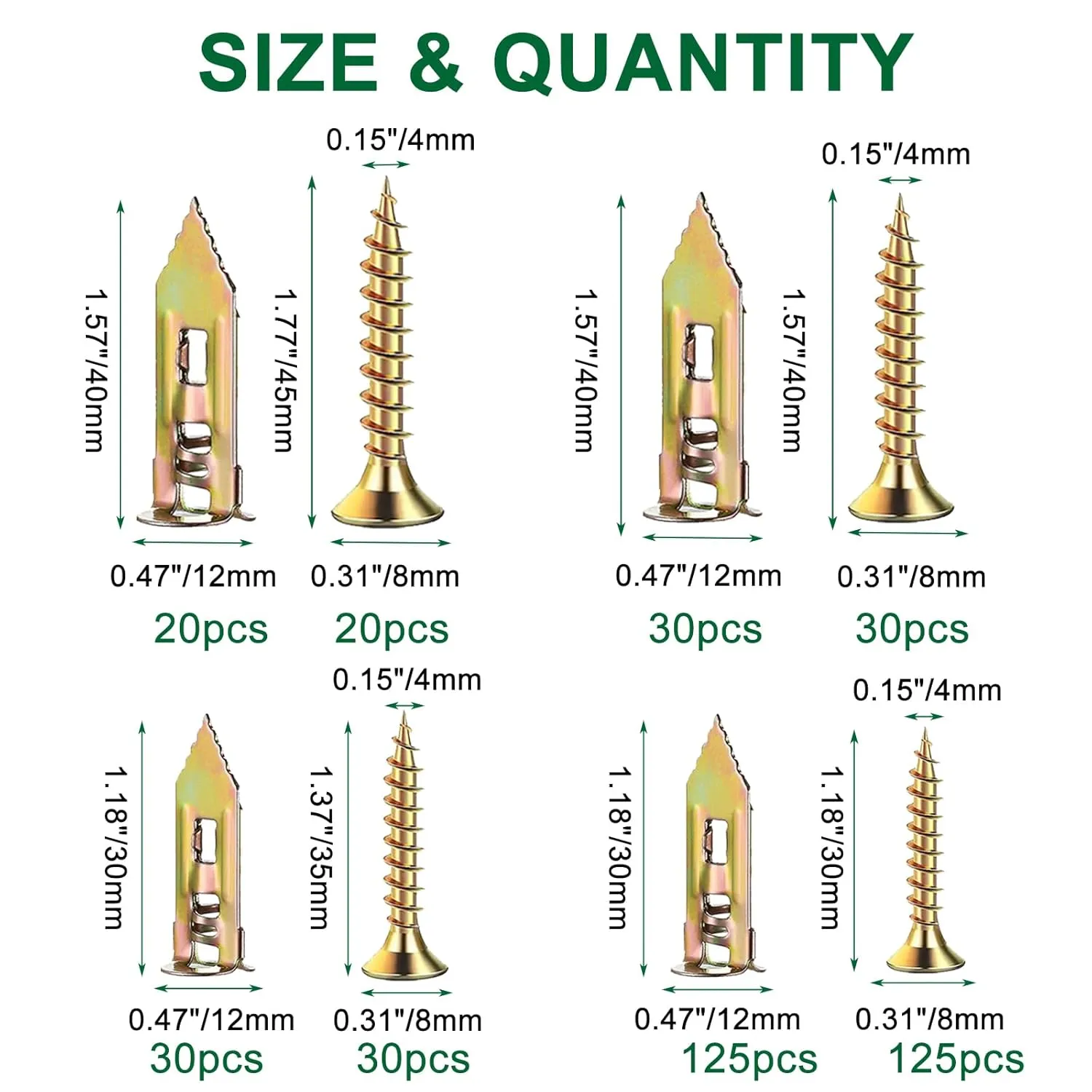 410pcs Self Drilling Drywall Anchors Screws, 4 Sizes Expansion Screws and 2 Sizes Wall Anchors, 2025 Upgraded Zinc Plated Steel Dry Wall Anchors no Drilling Required Easy Application