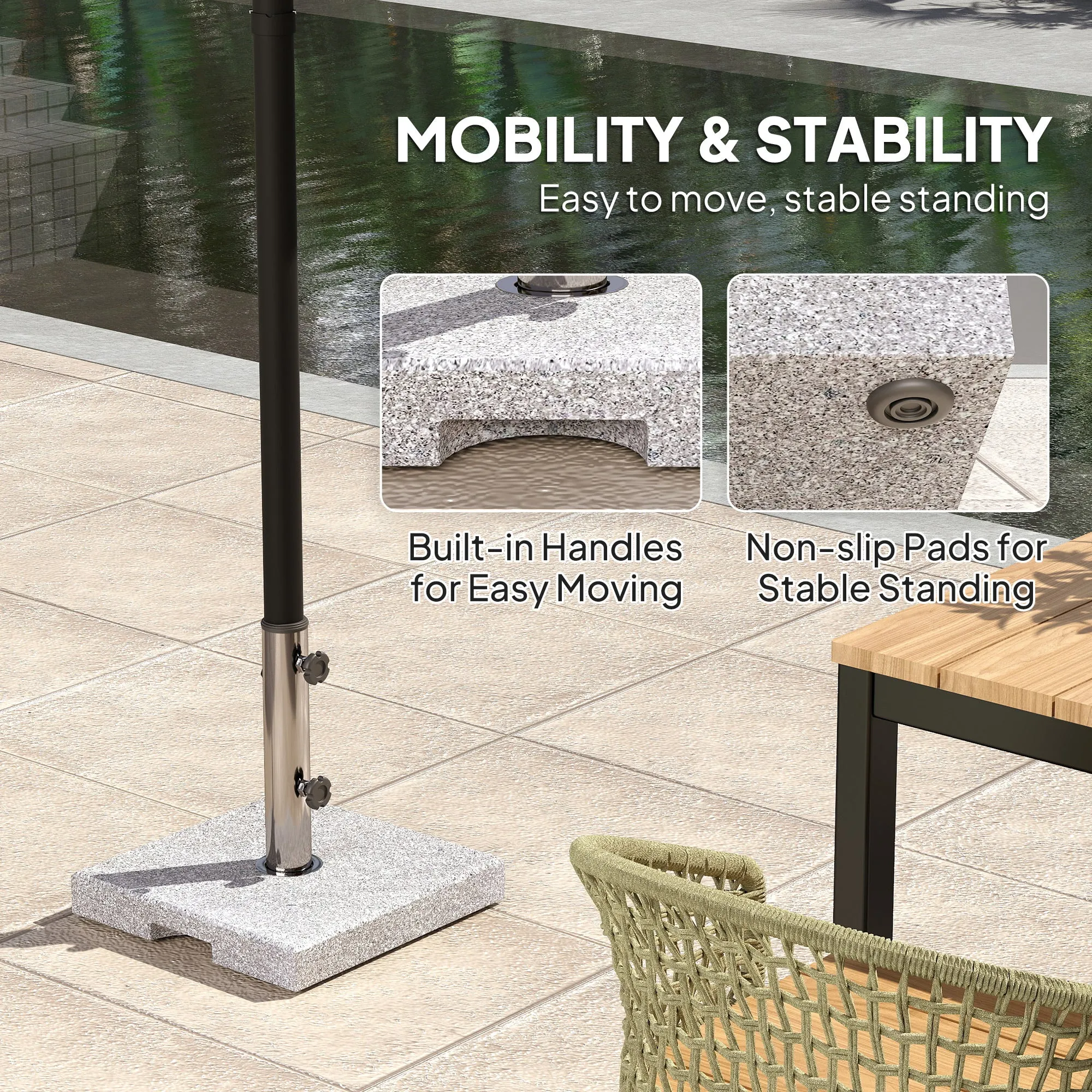 46 lbs Square Umbrella Stand with Adjustable Knobs, for 1.3"/1.5"/1.9" Poles, Grey