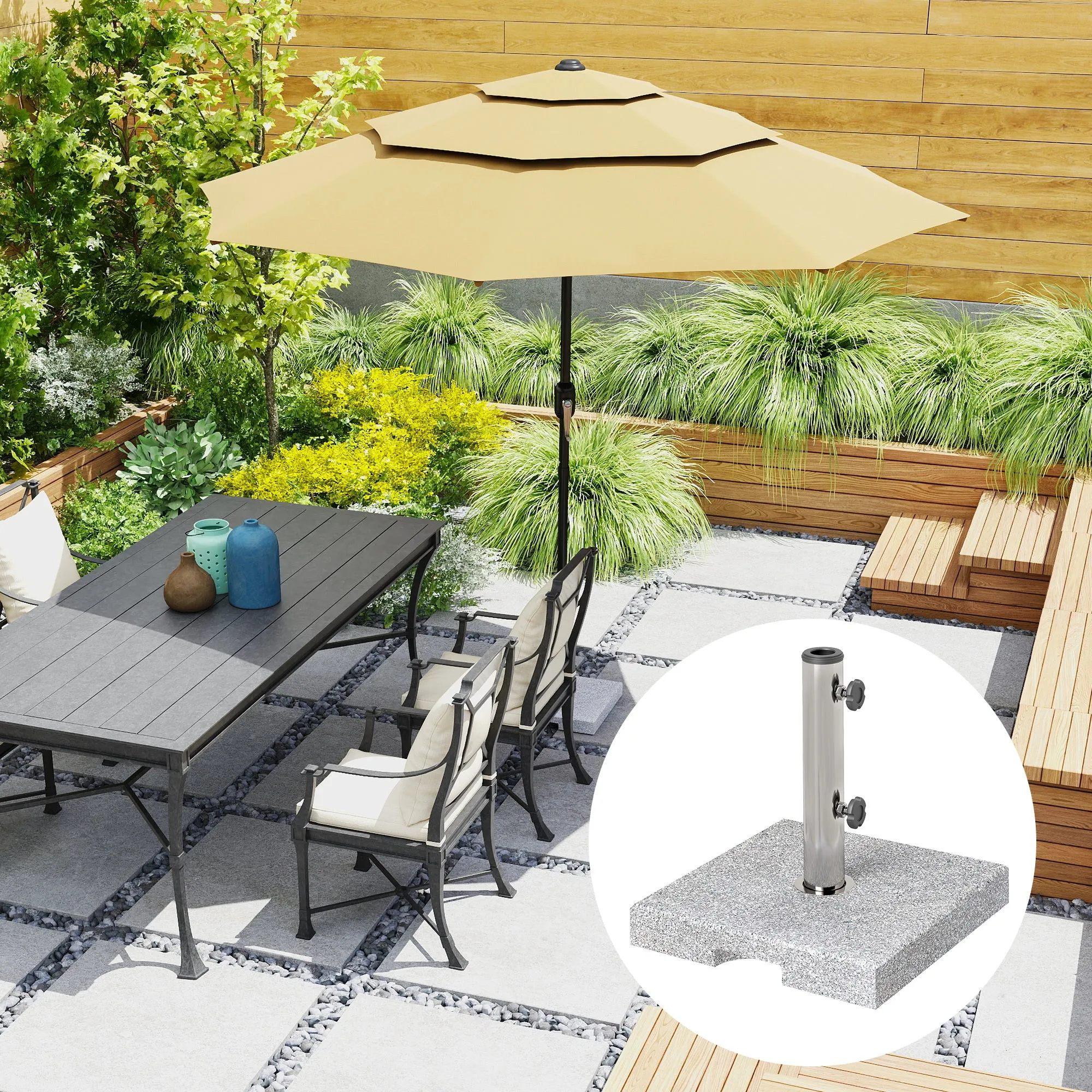 46 lbs Square Umbrella Stand with Adjustable Knobs, for 1.3"/1.5"/1.9" Poles, Grey