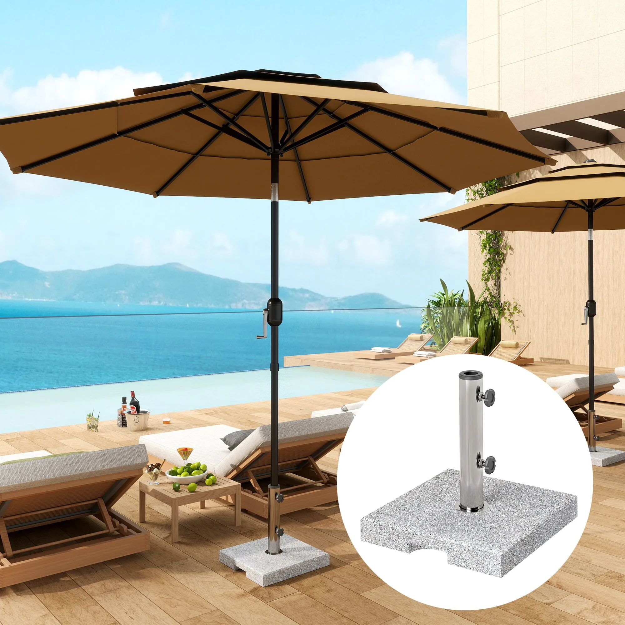 46 lbs Square Umbrella Stand with Adjustable Knobs, for 1.3"/1.5"/1.9" Poles, Grey
