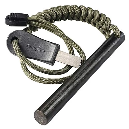 4" Survival Ferrocerium Drilled Flint Fire Starter,Ferro Rod Kit w/ Paracord