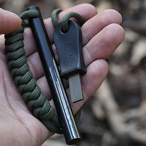 4" Survival Ferrocerium Drilled Flint Fire Starter,Ferro Rod Kit w/ Paracord