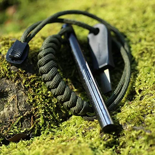 4" Survival Ferrocerium Drilled Flint Fire Starter,Ferro Rod Kit w/ Paracord