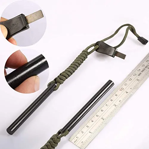 4" Survival Ferrocerium Drilled Flint Fire Starter,Ferro Rod Kit w/ Paracord