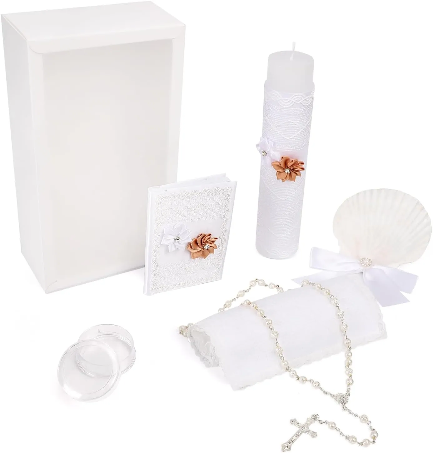 5 PCS Baptism Candle Set for Boys and Girls,Baptism Kit Catholic Candle,Towel,Shell,Rosary,Bible for Baptismal Christening First Communion Gift,Velas para Bautizo De Niño o Niña