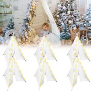 6 Packs Teepee Tent for Kids with 10FT String Lights, Indoor Outdoor Play Teepee Tent for Girls & Boys, Foldable Tents for Birthday Party Boho Sleepovers Party Pajama Party (White)