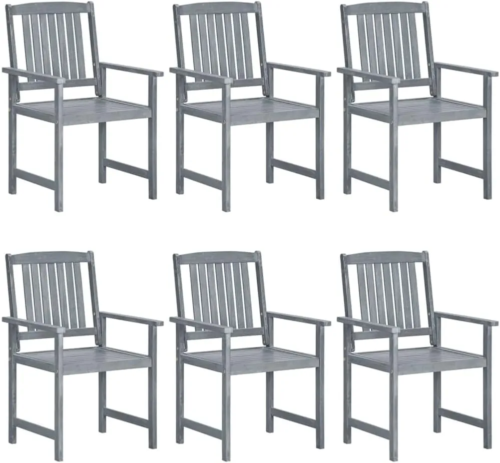 6-Piece Solid Acacia Wood Patio Chairs Set with Cream Cushions, Gray Outdoor Furniture for Poolside Lounging Backyard Dining and Beach Camping