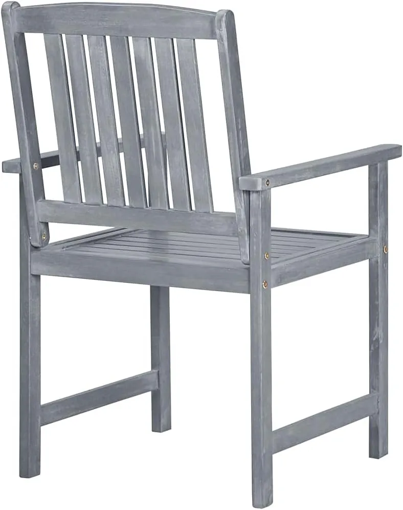 6-Piece Solid Acacia Wood Patio Chairs Set with Cream Cushions, Gray Outdoor Furniture for Poolside Lounging Backyard Dining and Beach Camping