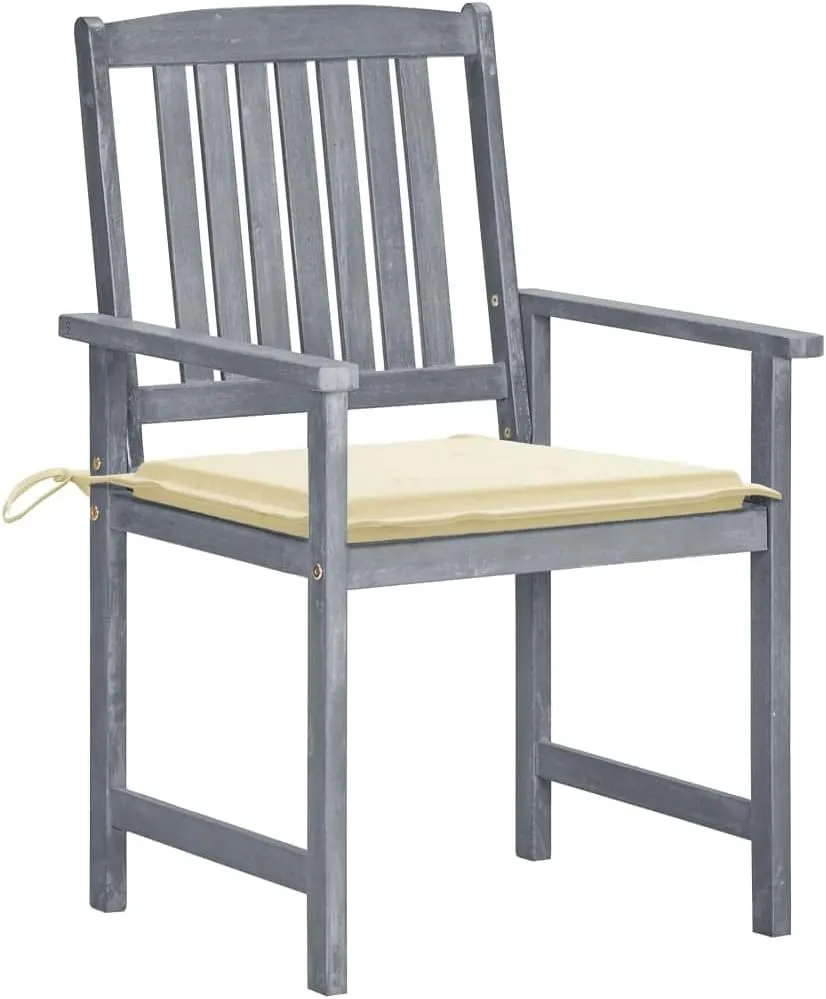 6-Piece Solid Acacia Wood Patio Chairs Set with Cream Cushions, Gray Outdoor Furniture for Poolside Lounging Backyard Dining and Beach Camping