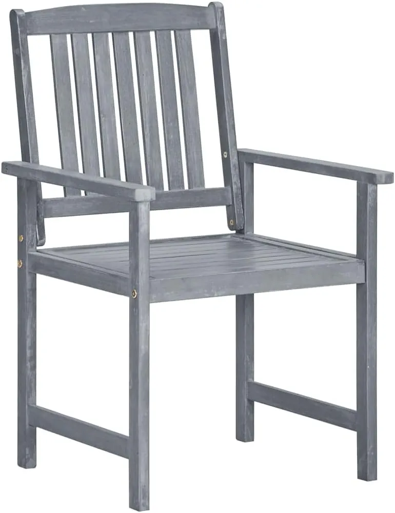 6-Piece Solid Acacia Wood Patio Chairs Set with Cream Cushions, Gray Outdoor Furniture for Poolside Lounging Backyard Dining and Beach Camping