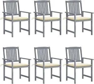 6-Piece Solid Acacia Wood Patio Chairs Set with Cream Cushions, Gray Outdoor Furniture for Poolside Lounging Backyard Dining and Beach Camping