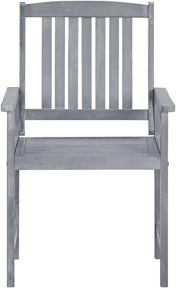 6-Piece Solid Acacia Wood Patio Chairs Set with Cream Cushions, Gray Outdoor Furniture for Poolside Lounging Backyard Dining and Beach Camping