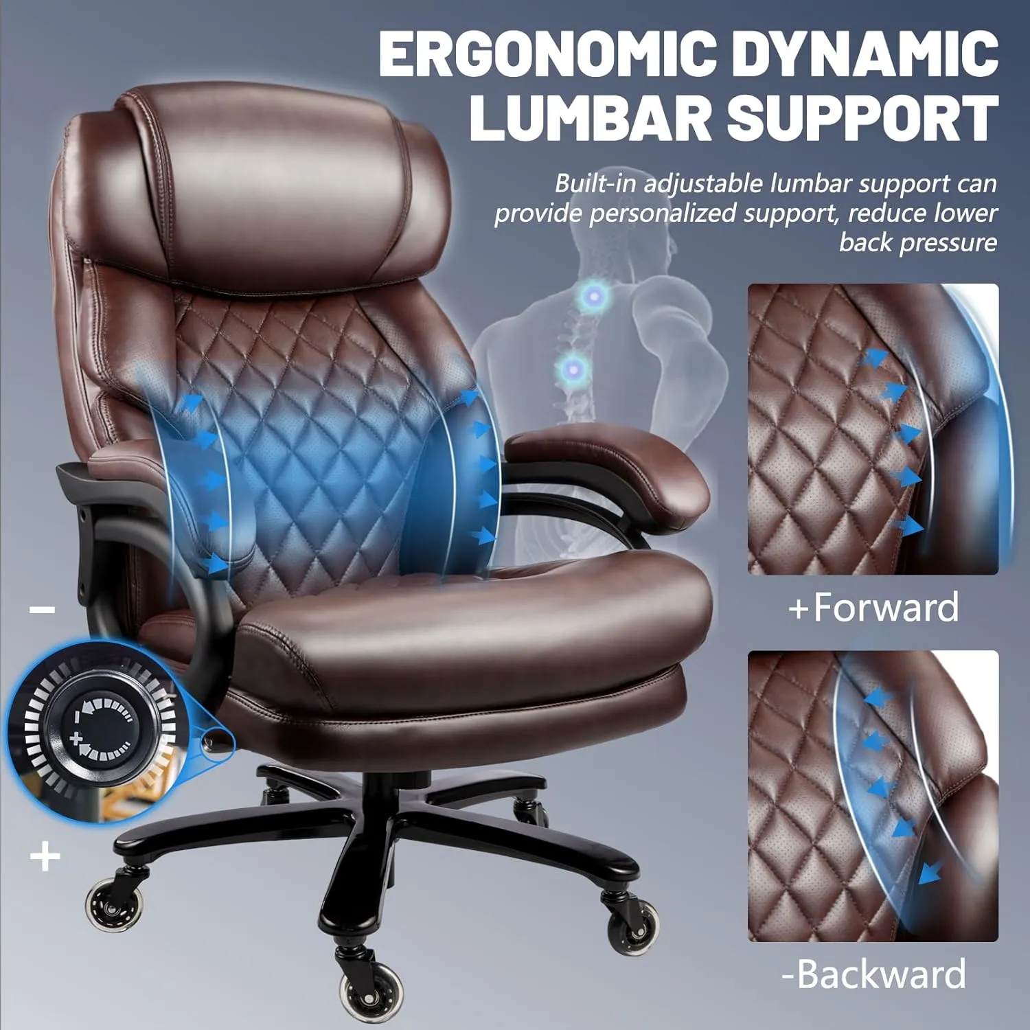 600LBS Big and Tall Office Chair for Heavy People, Heavy Duty Executive Chair with High Back, Extra Wide Seat and Adjustable Lumbar, Large Computer Desk Chair Comfortable for Home Office (Brown)