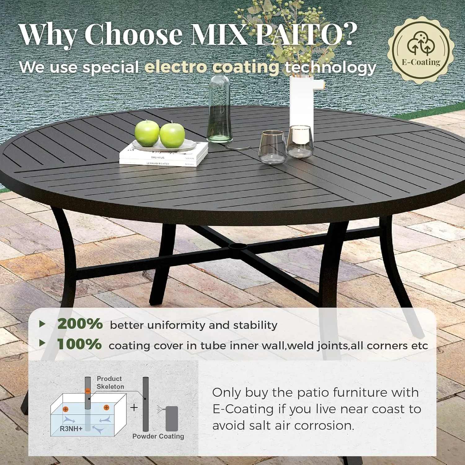 7 Pieces Outdoor Table and Chairs, Patio Dining Set for 6 Includes 54" Round Outdoor Table and 6 Patio Chair Set, Outdoor Dining Furniture Set for Lawn Backyard Deck, Brown