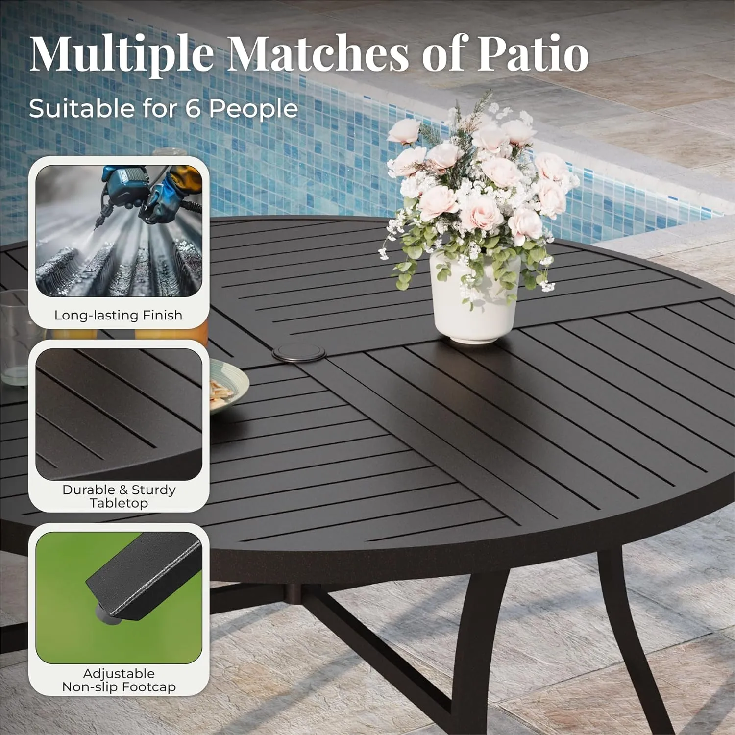 7 Pieces Outdoor Table and Chairs, Patio Dining Set for 6 Includes 54" Round Outdoor Table and 6 Patio Chair Set, Outdoor Dining Furniture Set for Lawn Backyard Deck, Brown